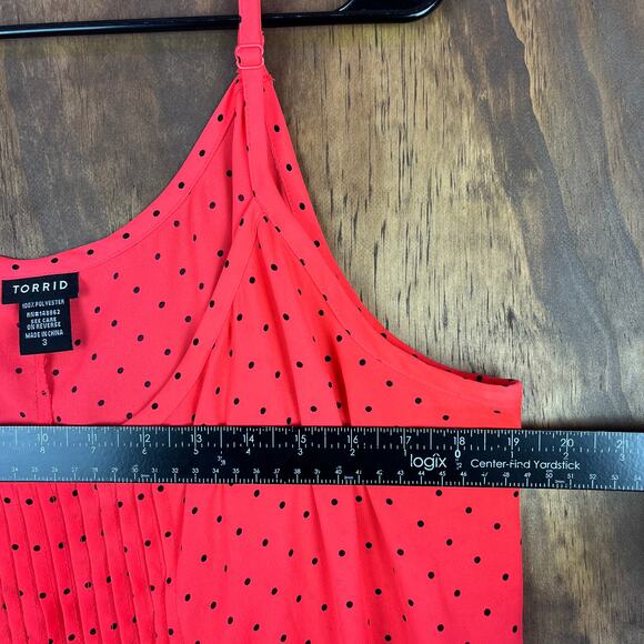 Torrid Womens Shirt Blush Red Blouse Polka Dot Tank Pleated Front Stretch 3 - Picture 4 of 9